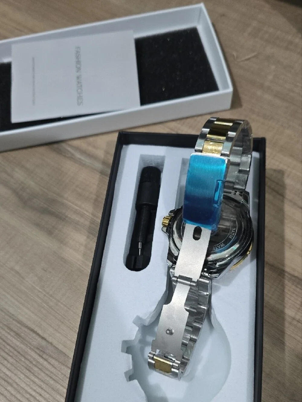 Men’s Two-Tone Gold & Silver Watch with Blue Dial